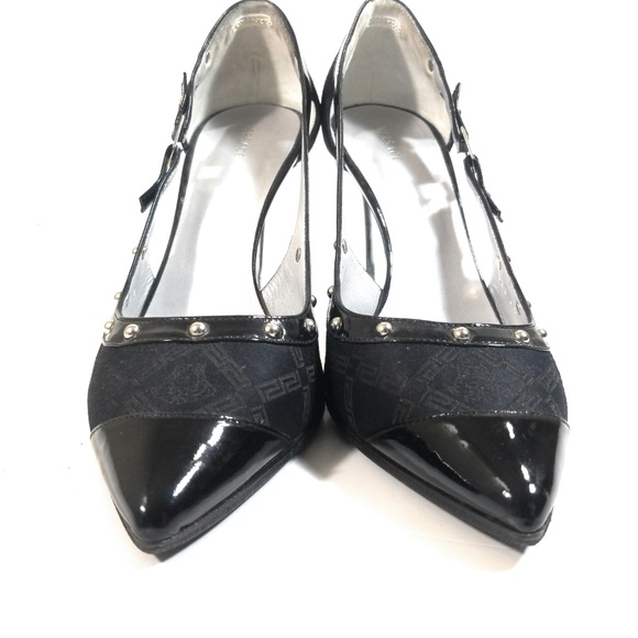 Versace Textile Leather Stud D'Orsay Heels 39.5 - Picture 3 of 8